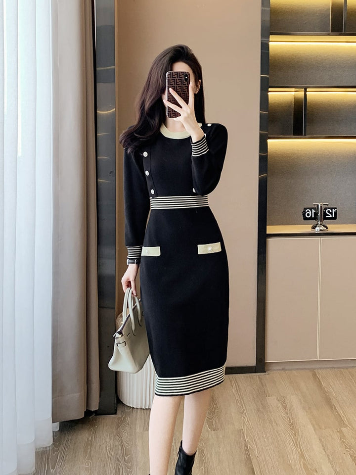 【dress】好感度UPエレガントニットワンピース着瘦せ　M17467