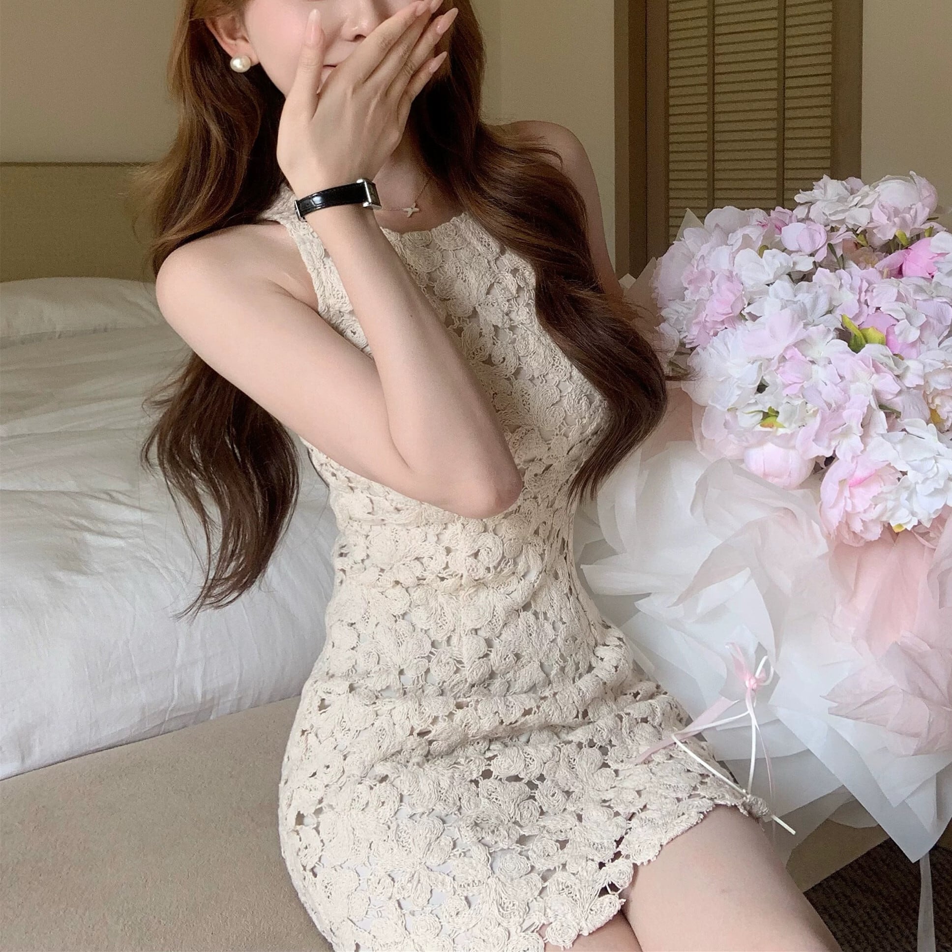 dress】ノースリーブレースミニワンピース＆ロングワンピース N3560
