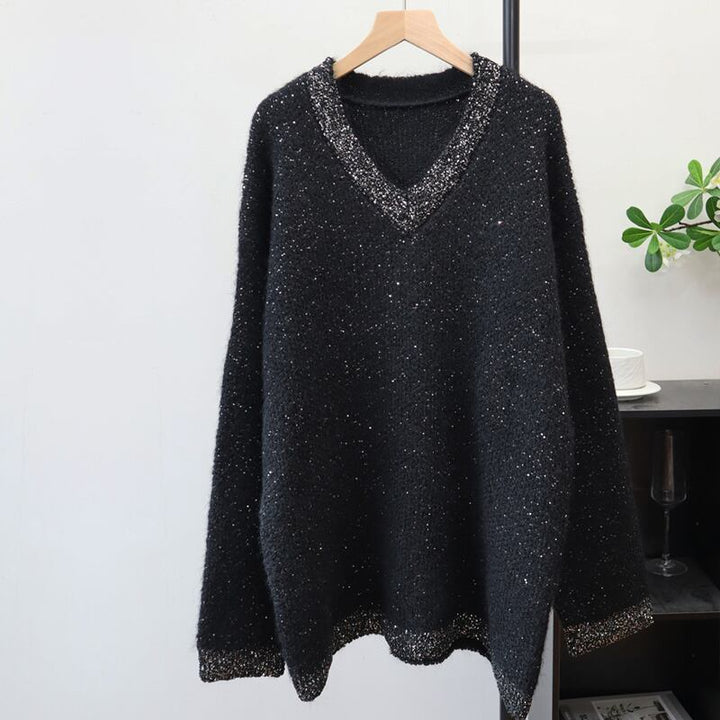 【tops】スパンコール付きニットトップス Q7435
