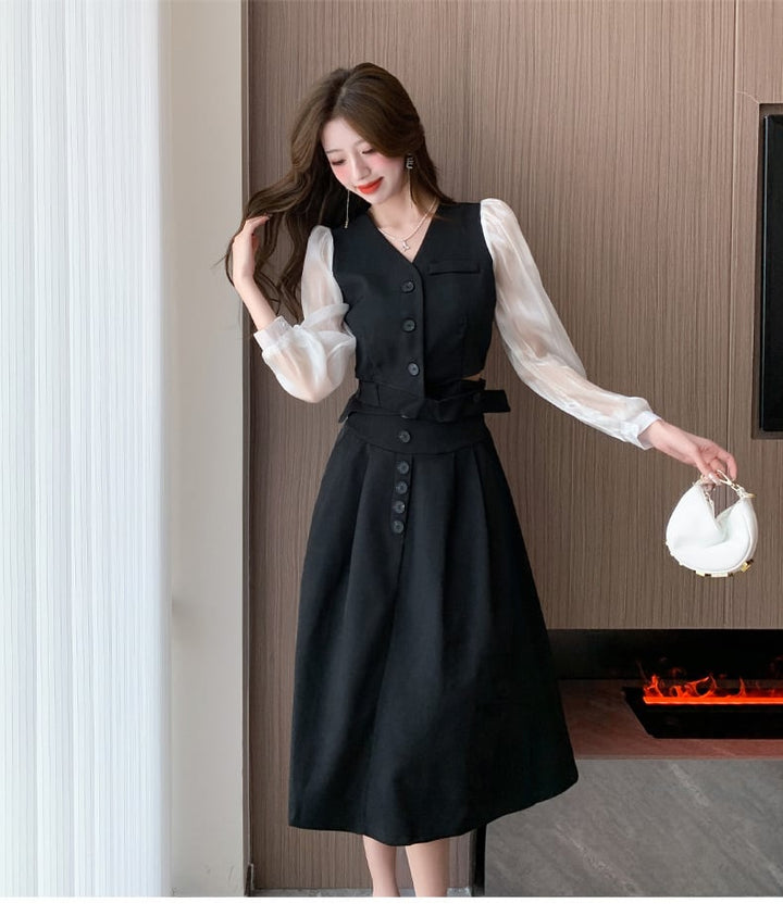 【dress】女子力アップエレガントデーワンピース着瘦せ　M17315