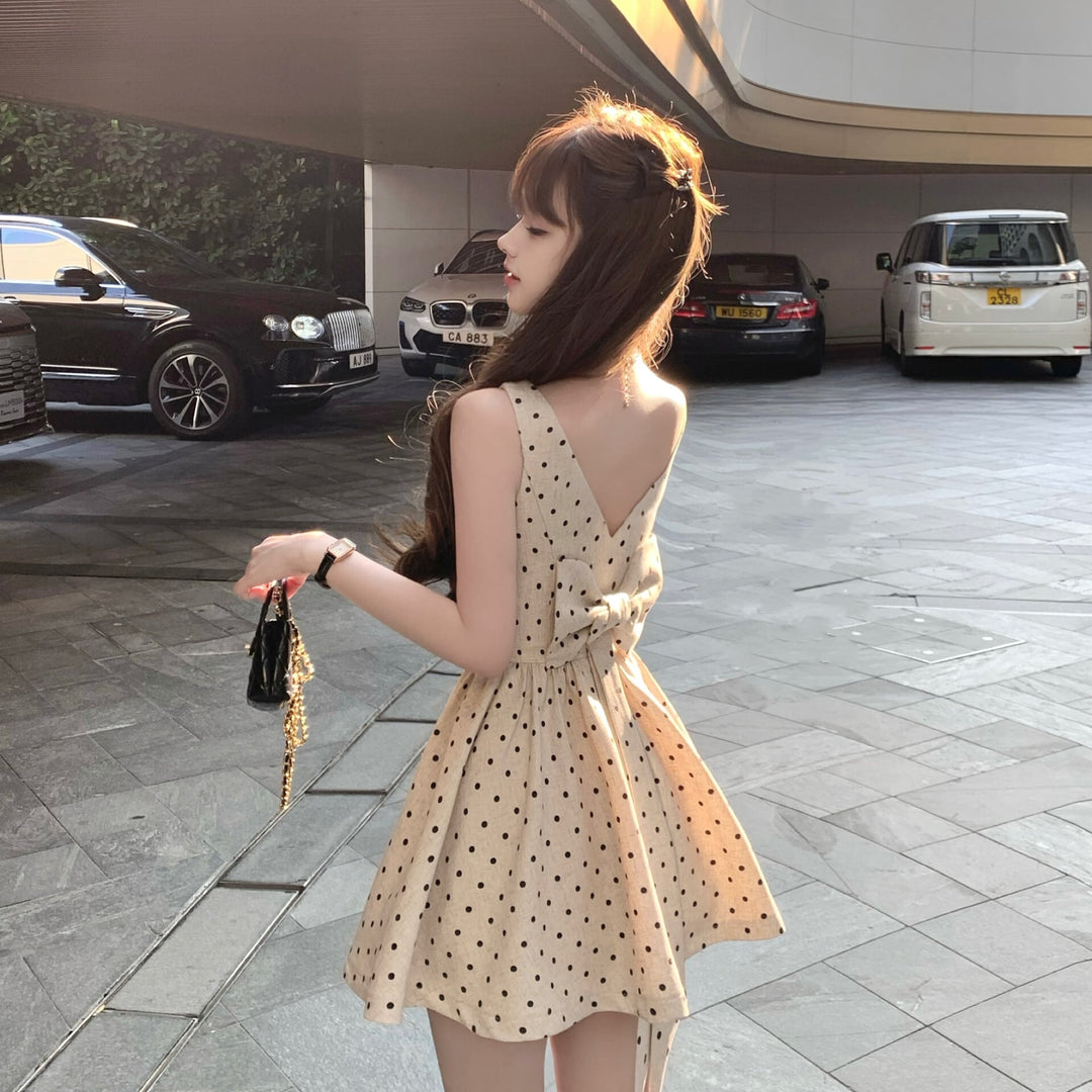 【dress】バックリボンドット柄ミニワンピース　M30198