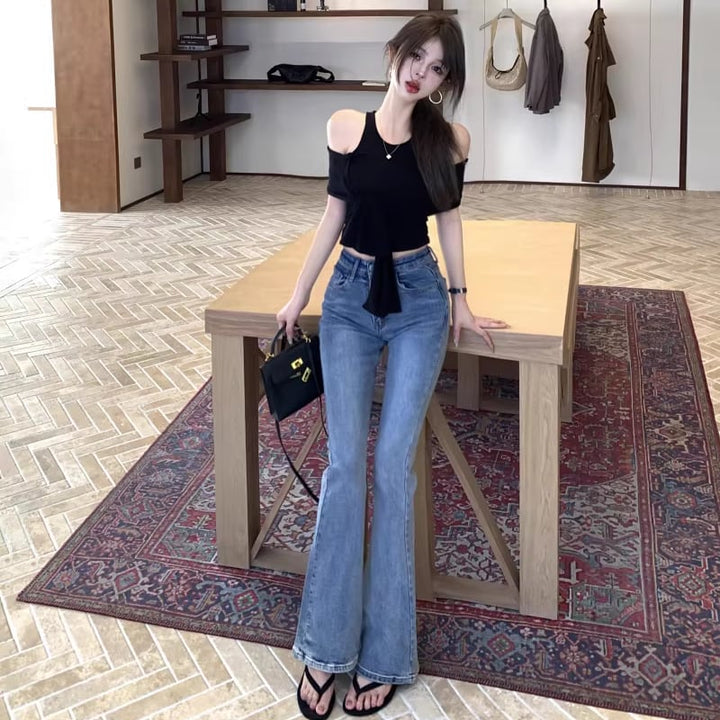 【tops】オープンショルダーフェイクレイヤードトップス Q8296