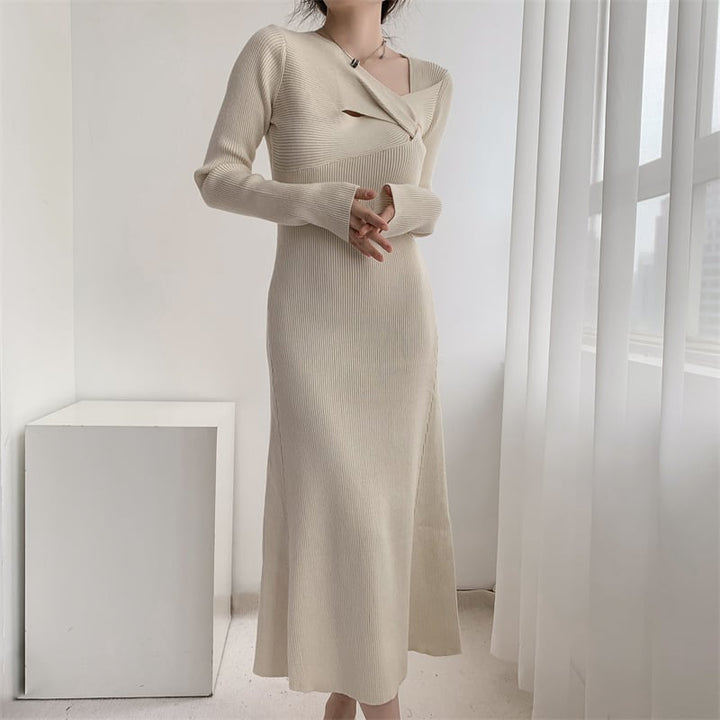 【dress】細身効果抜群♪エレガントニットワンピース　M17484