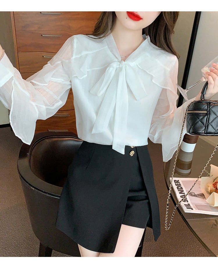 【tops】柔らかくて優しい印象フリルシャツトップス　M17316