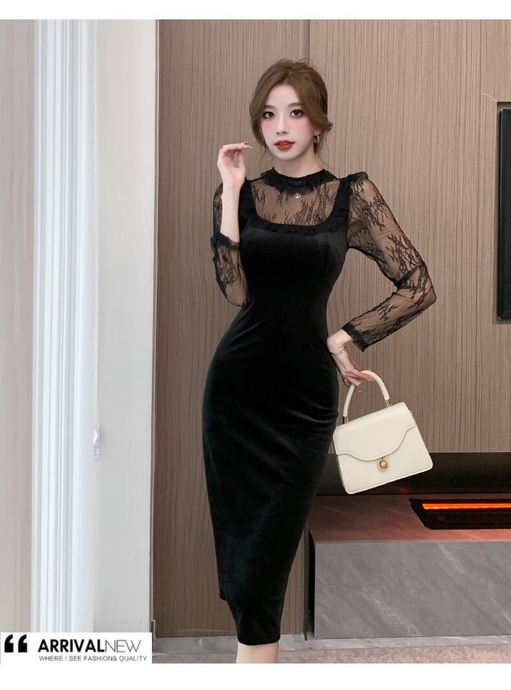 【dress】レースドッキングワンピース　M18487