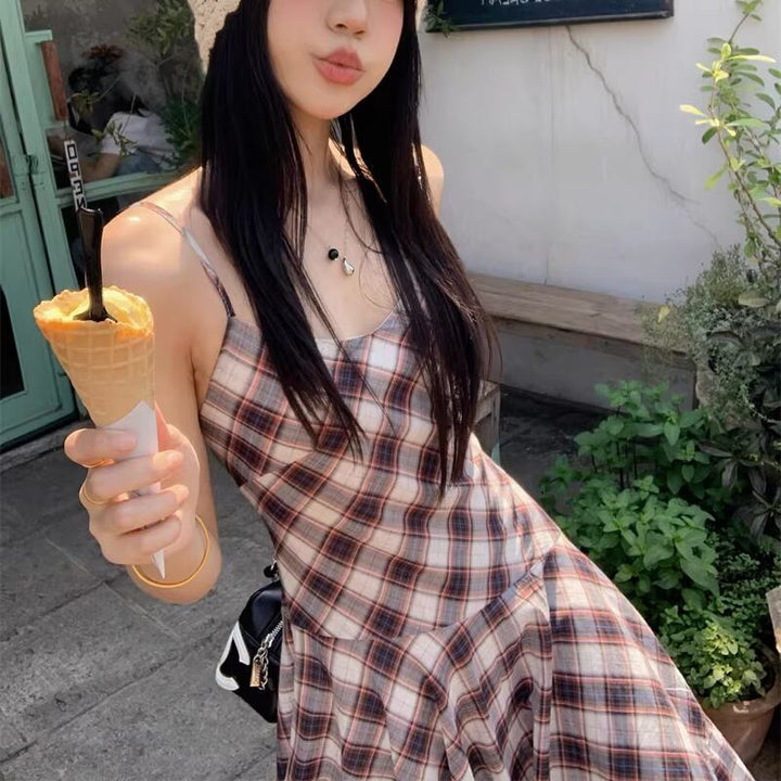 【dress】チェック柄イレヘムキャミワンピース Q8271