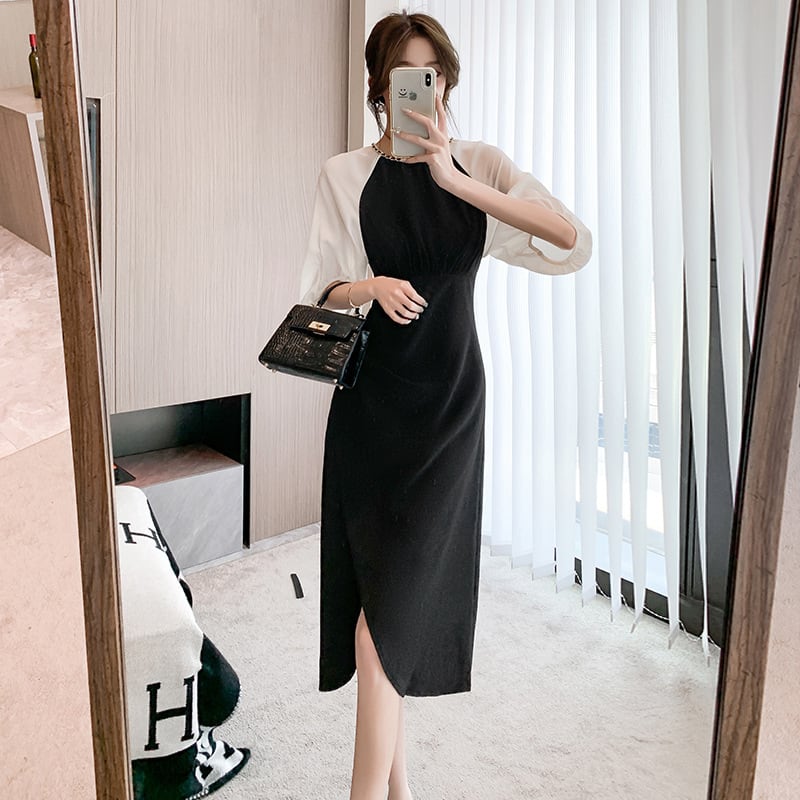 【dress】高級感 エレガント切り替えデートワンピース　M17499