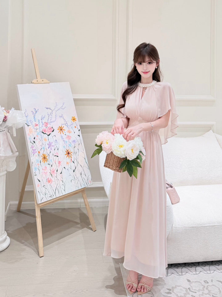 【dress】パール付きロングワンピース Q8684