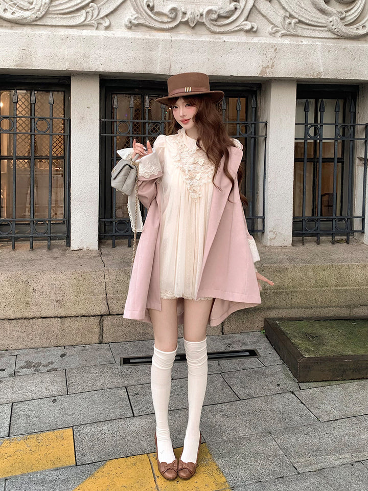 【dress】ギャザーフリルレースドッキングミニワンピース Q9229