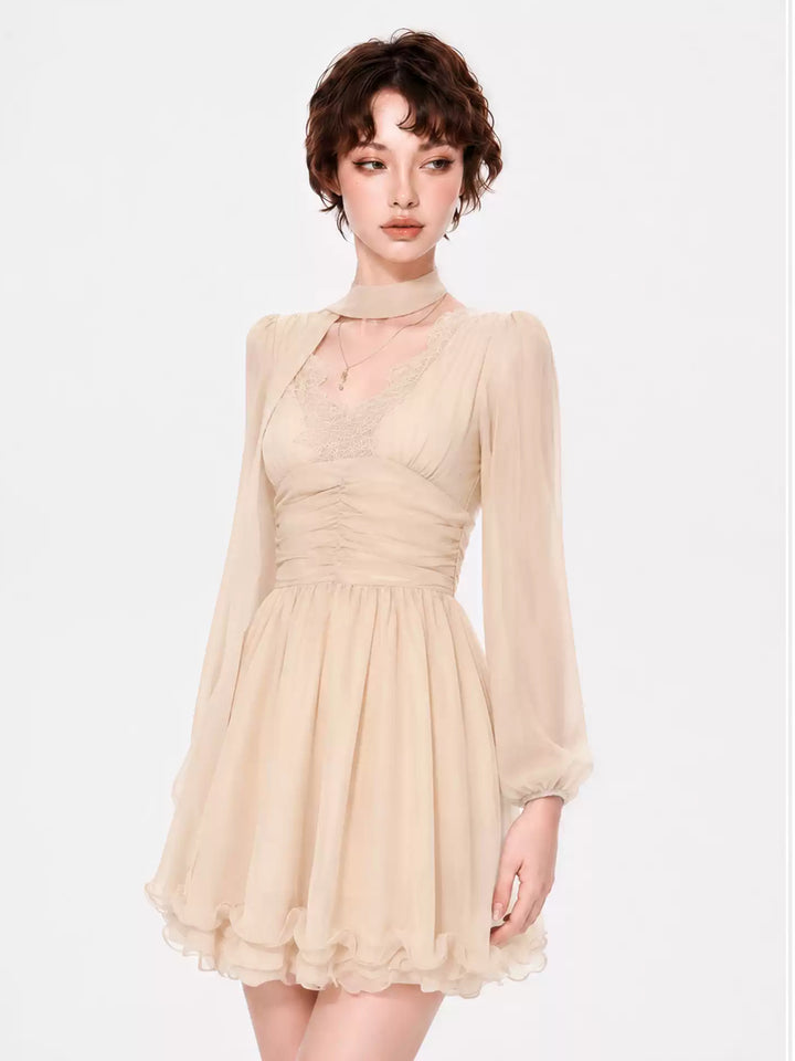 【dress】レースドッキングチュールワンピース Q9106