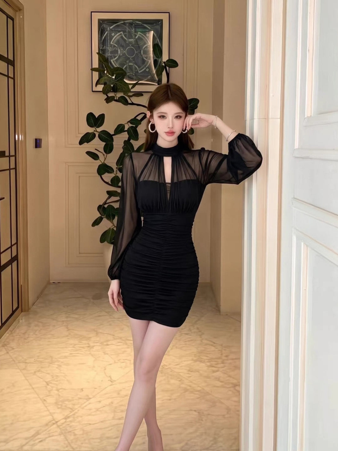 【dress】チュールドッキングギャザーワンピース Q9325