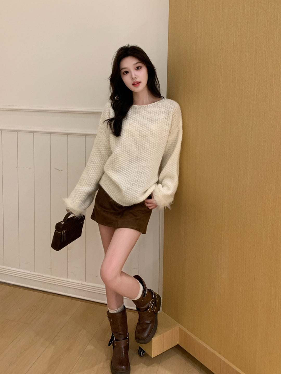 【tops】パール付きニットトップス Q9242
