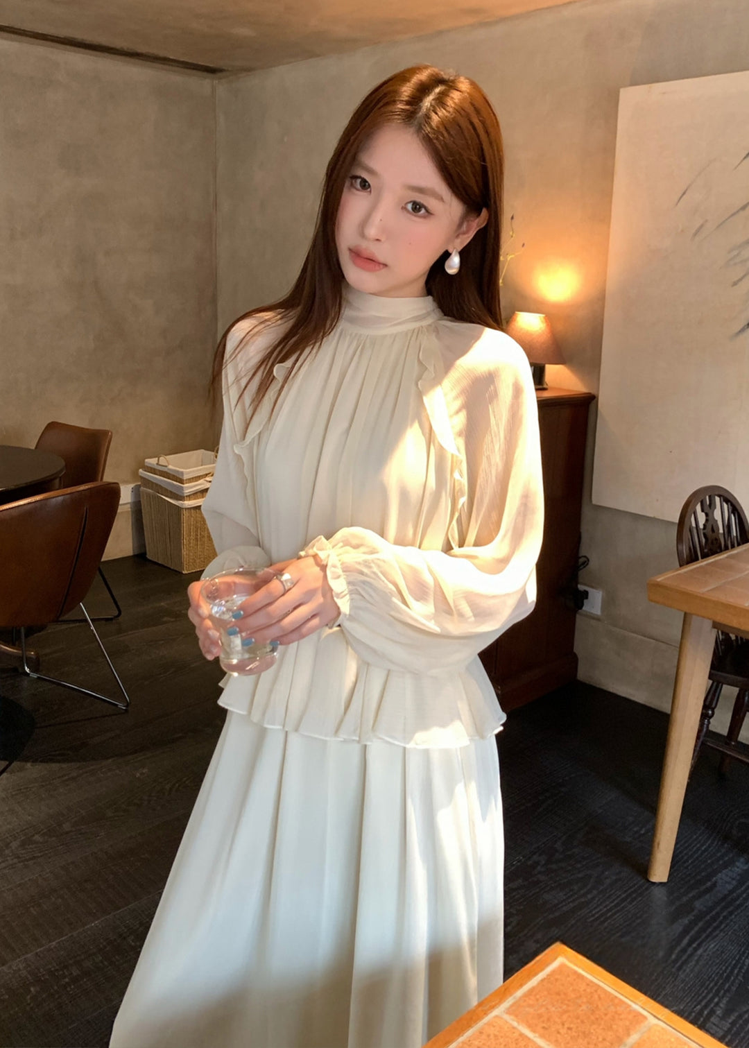 【dress】ベルト付きバックリボンロングワンピース Q8984
