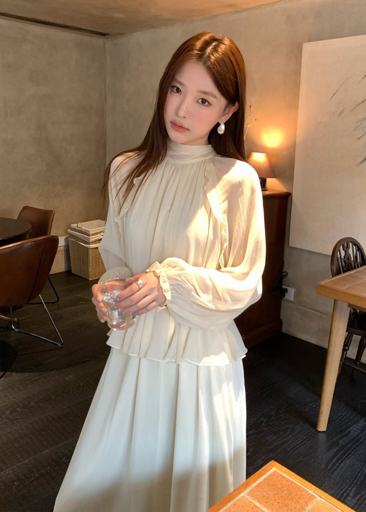 【dress】ベルト付きバックリボンロングワンピース Q8984