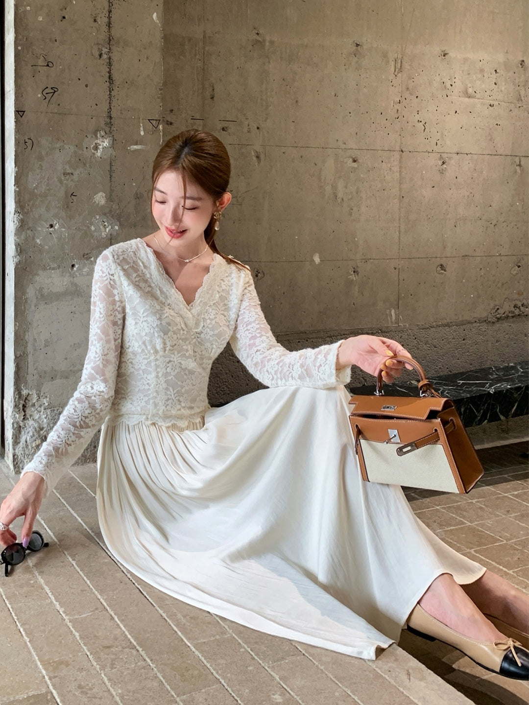【dress】レースドッキングロングワンピース Q9109