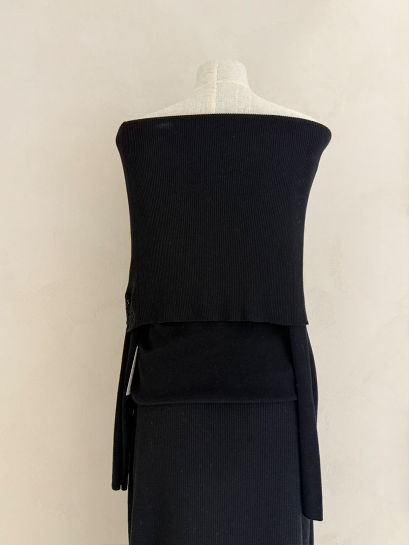 【tops】オフショルダーレースドッキングニットトップス Q9126