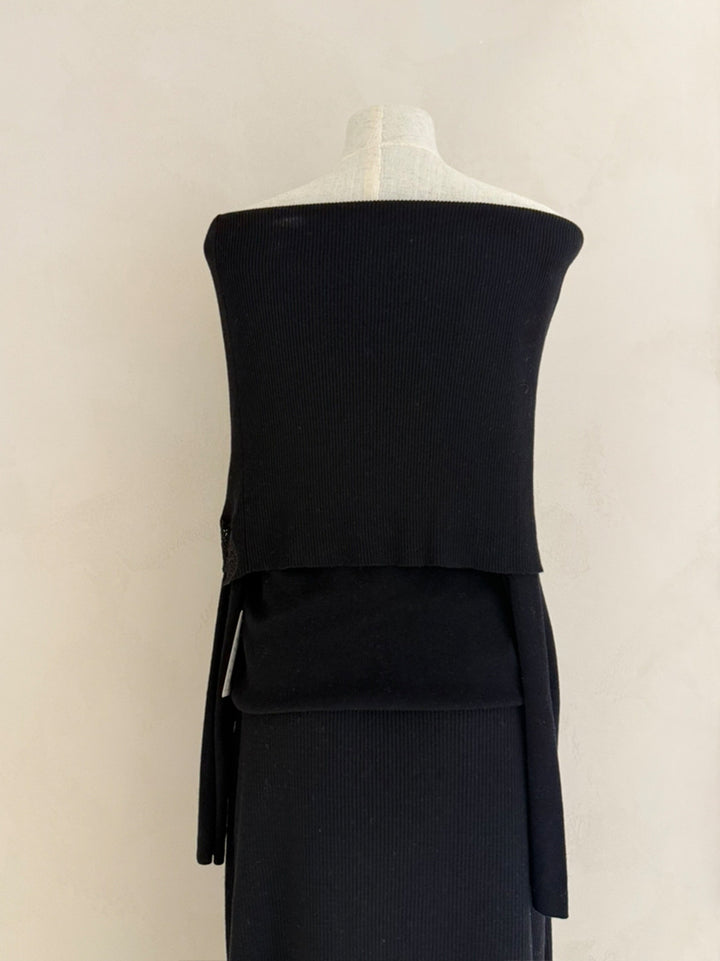 【tops】オフショルダーレースドッキングニットトップス Q9126
