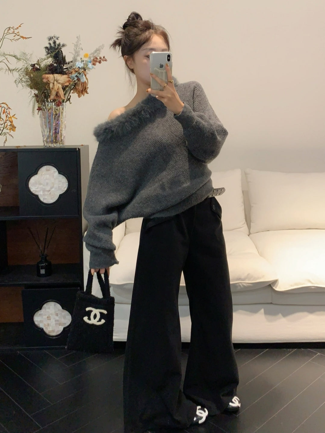【tops】ファードッキングニットトップス Q9287