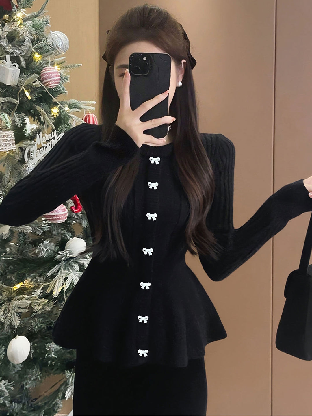 【tops】リボン付きニットトップス Q9064