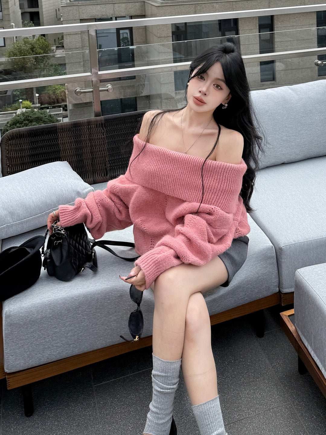 【tops】オフショルダーニットトップス Q9203