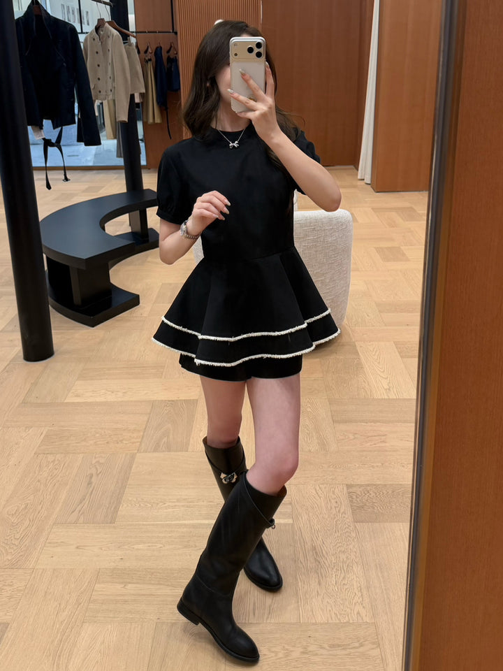 【dress】半袖ミニティアードワンピース Q9032