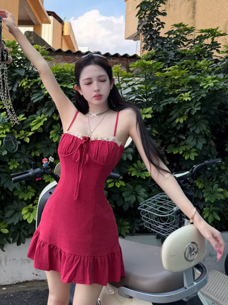 【dress】レースドッキングミニキャミワンピース Q8640