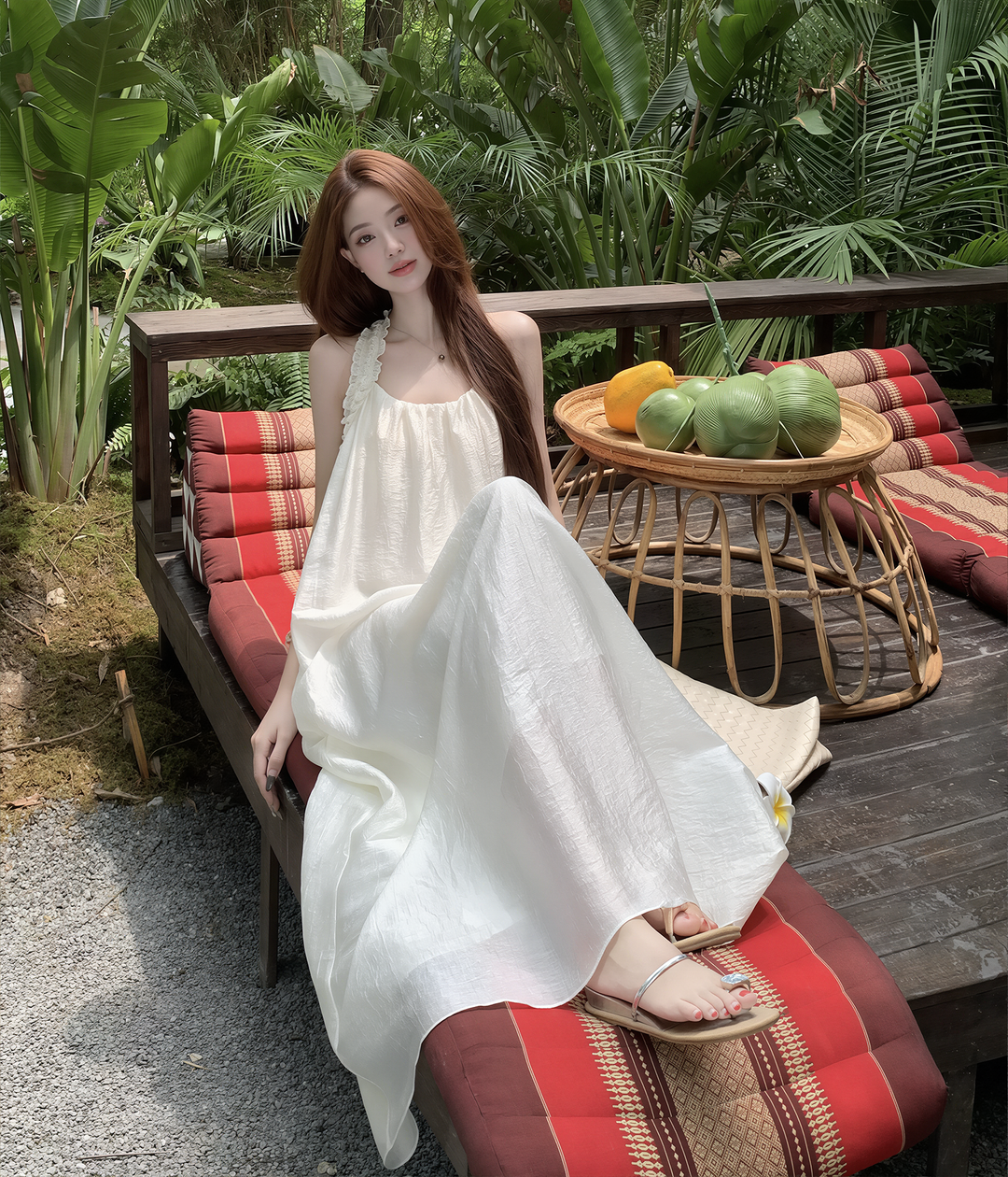 【dress】ノースリーブＴストラップバックロングワンピース Q8593