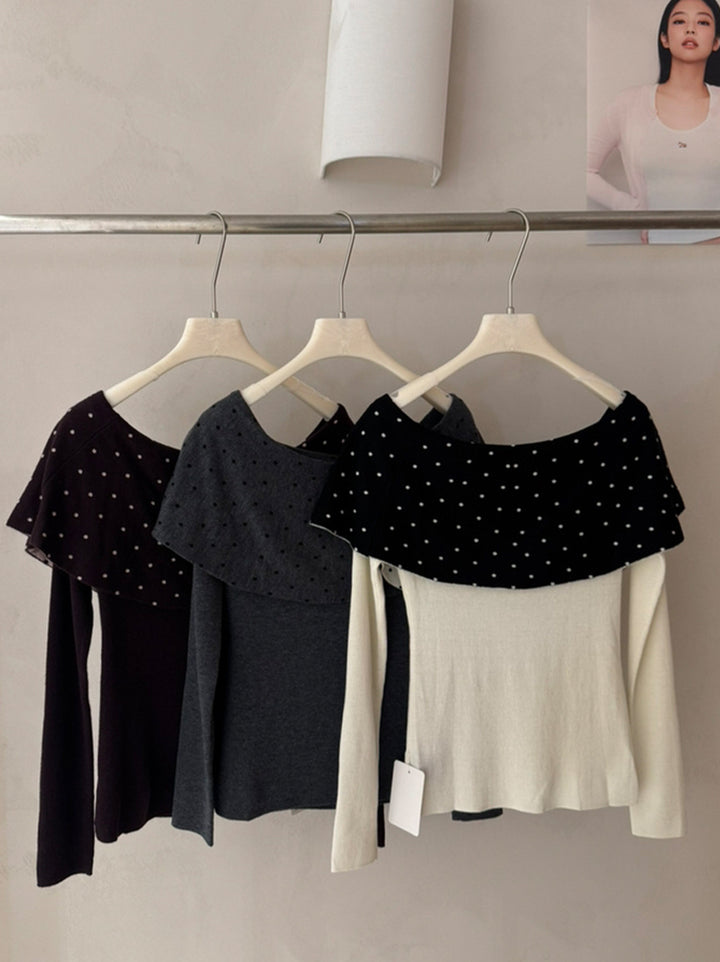 【tops】ドット柄カラーニットトップス Q9143