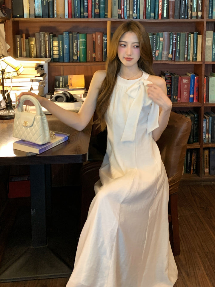 【dress】ノースリーブリボン付きロングワンピース Q8663