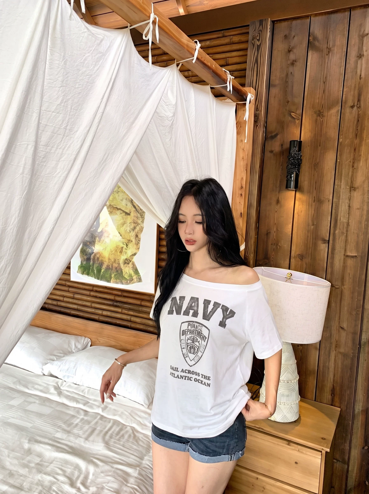 【tops】2色展開オフショルダーTシャツ Q8564