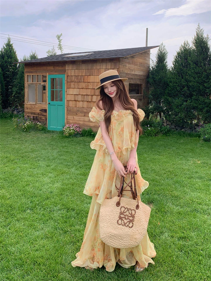 【dress】フラワー柄ロングティアードキャミワンピース Q8643