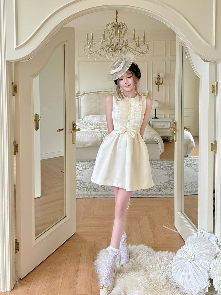 【dress】ノースリーブレースギャザーフリルワンピース Q8700