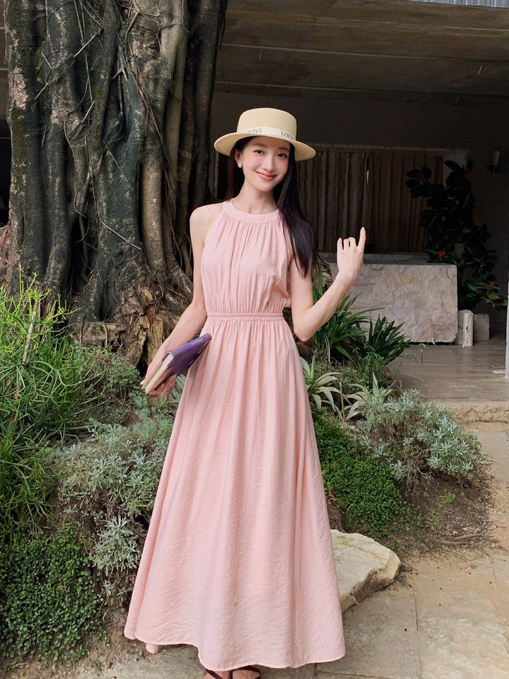 【dress】ノースリーブバックリボンロングワンピース Q8650