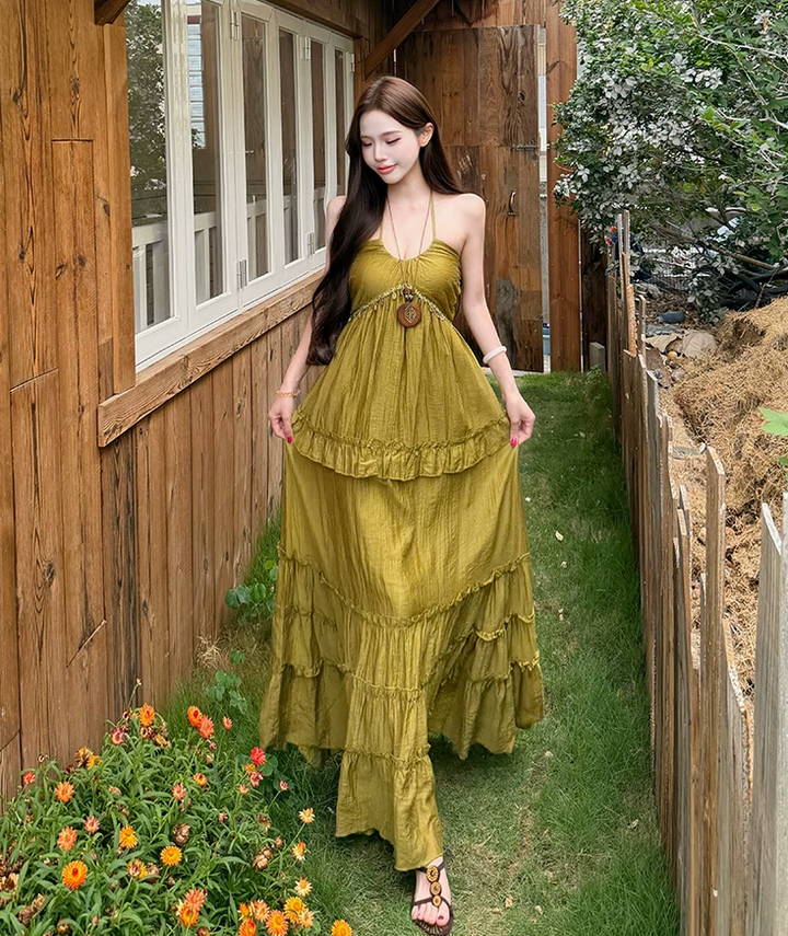 【dress】ホルターネックロングワンピース Q8534