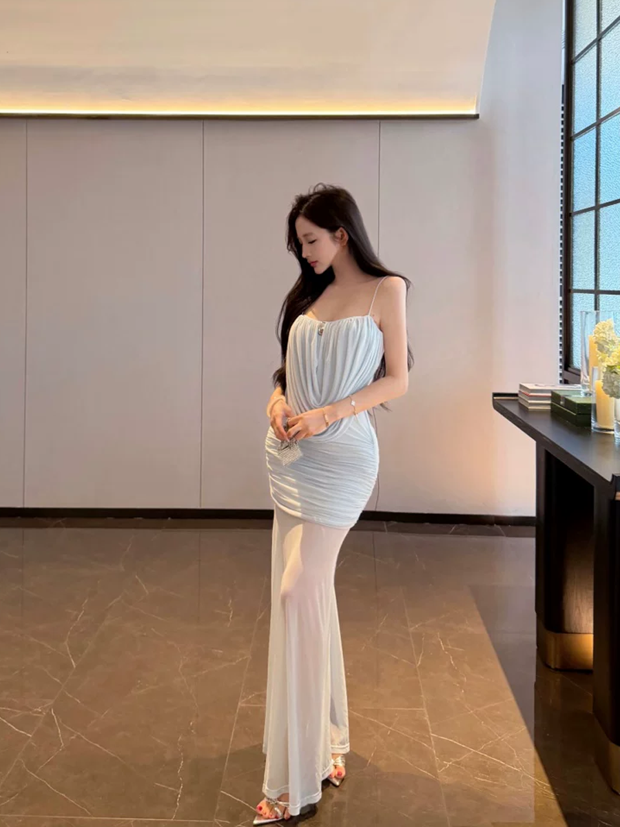 【dress】チュールドッキングロングキャミワンピース Q8567