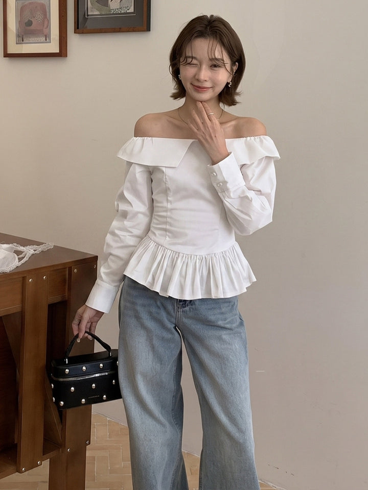 【tops】バックリボンオフショルダートップス Q9124