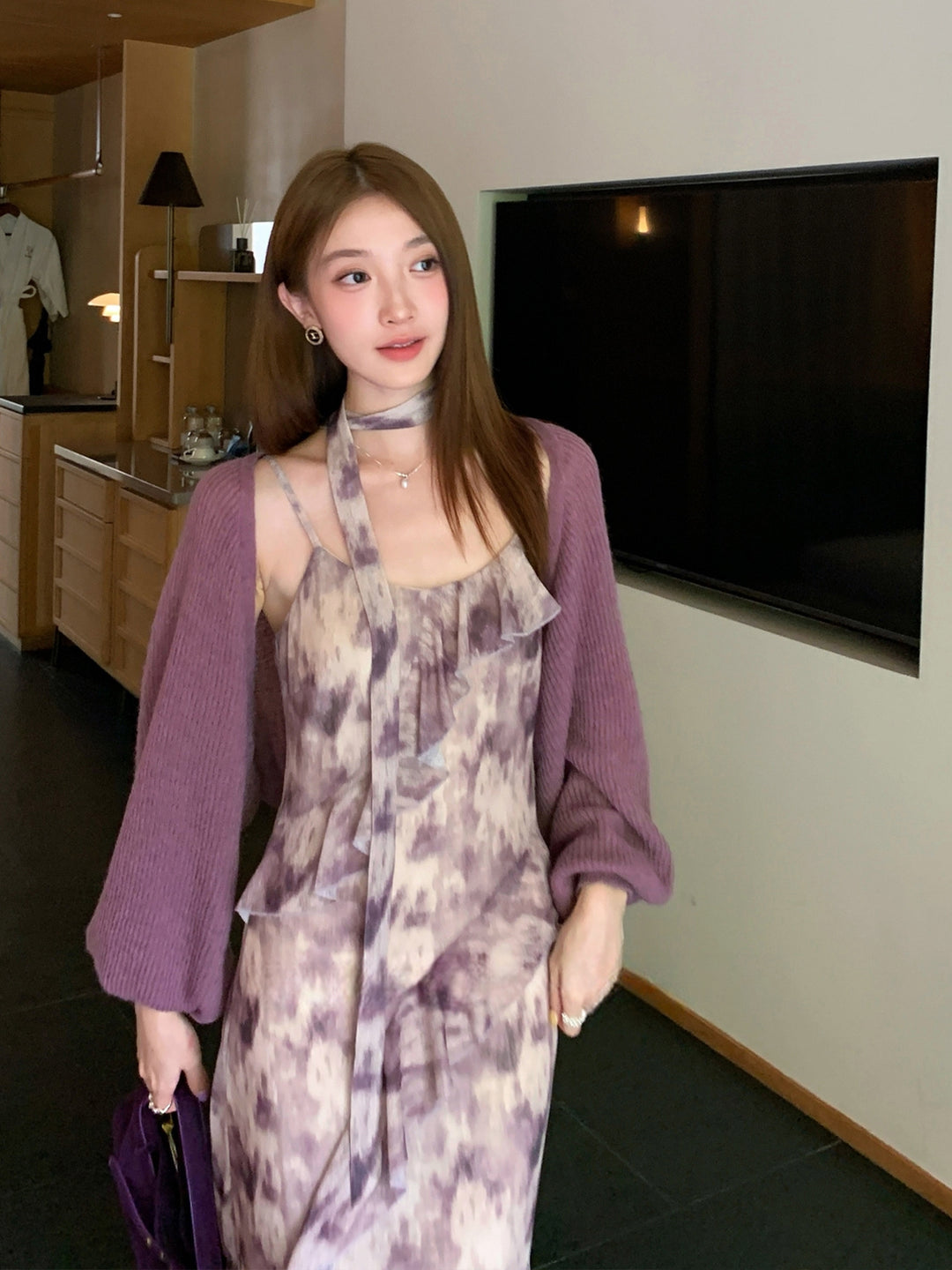 【dress】スカーフ付きロングキャミワンピース Q8999