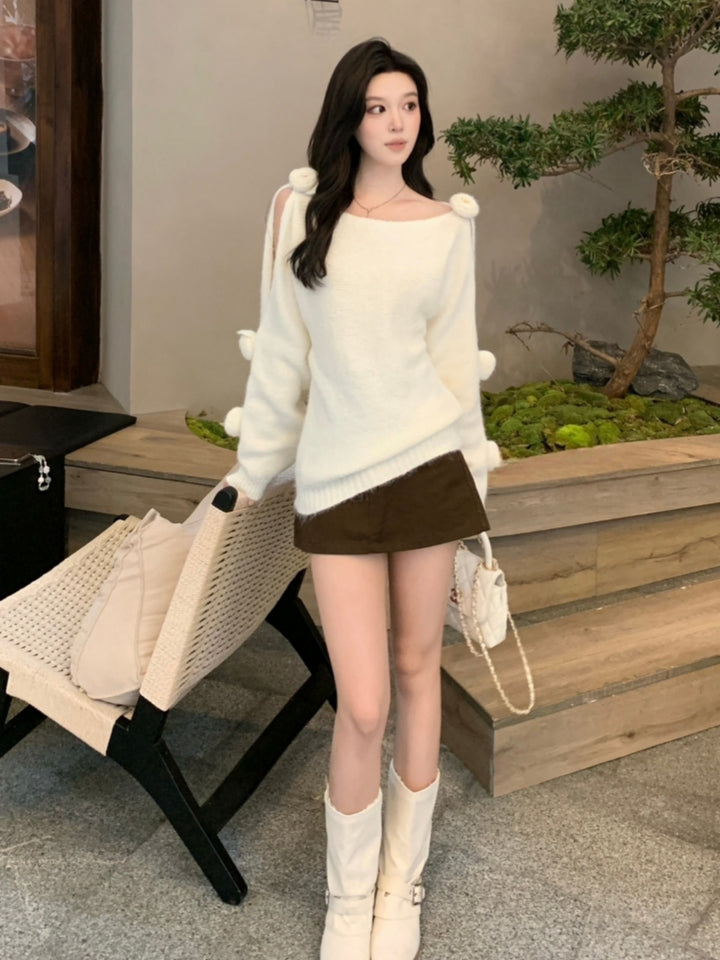 【tops】立体フラワー付きニットトップス Q9260