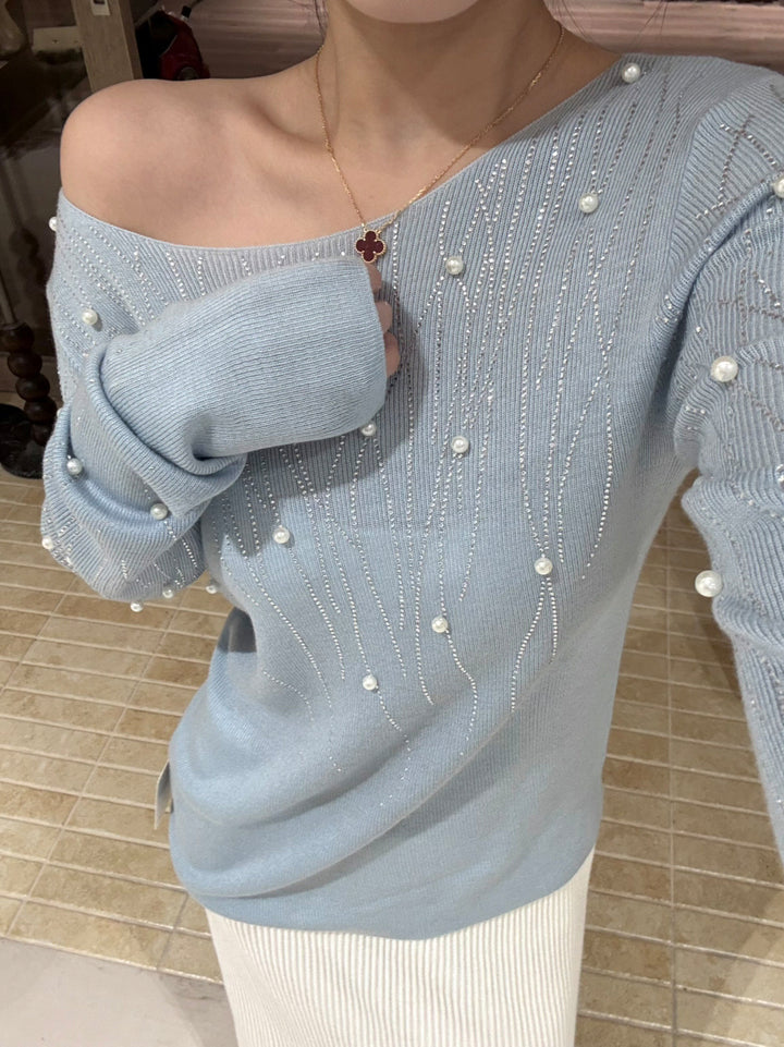 【tops】パール付きニットトップス Q9134