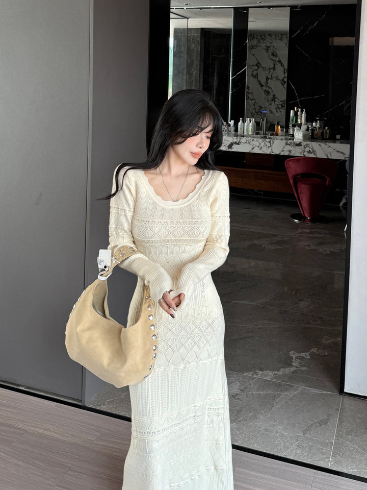 【dress】ロングアイレットニットワンピース Q9189