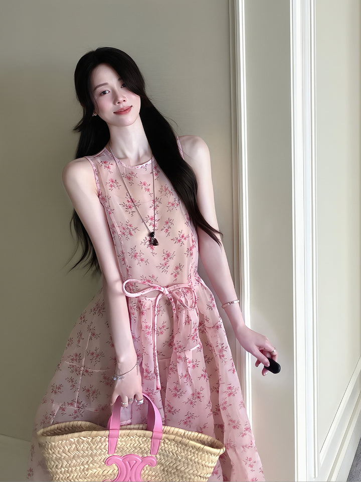 【dress】ノースリーブフラワー柄ワンピース Q8707