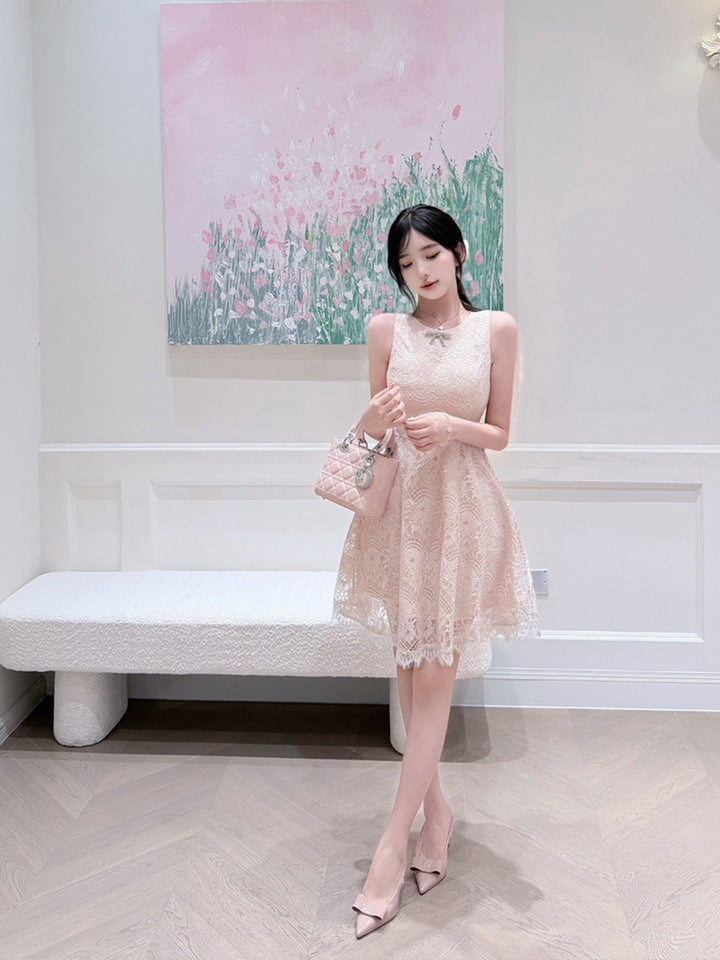 【dress】ノースリーブレースミニワンピース Q8688