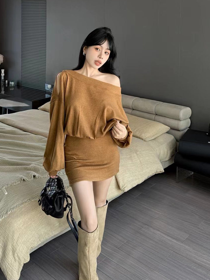 【dress】オフショルダーニットワンピース Q9198