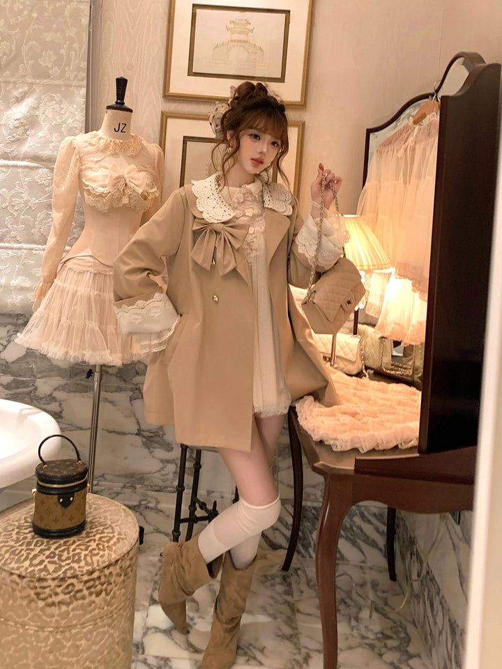 【outer】レースドッキングピーターパンカラーコート Q9276