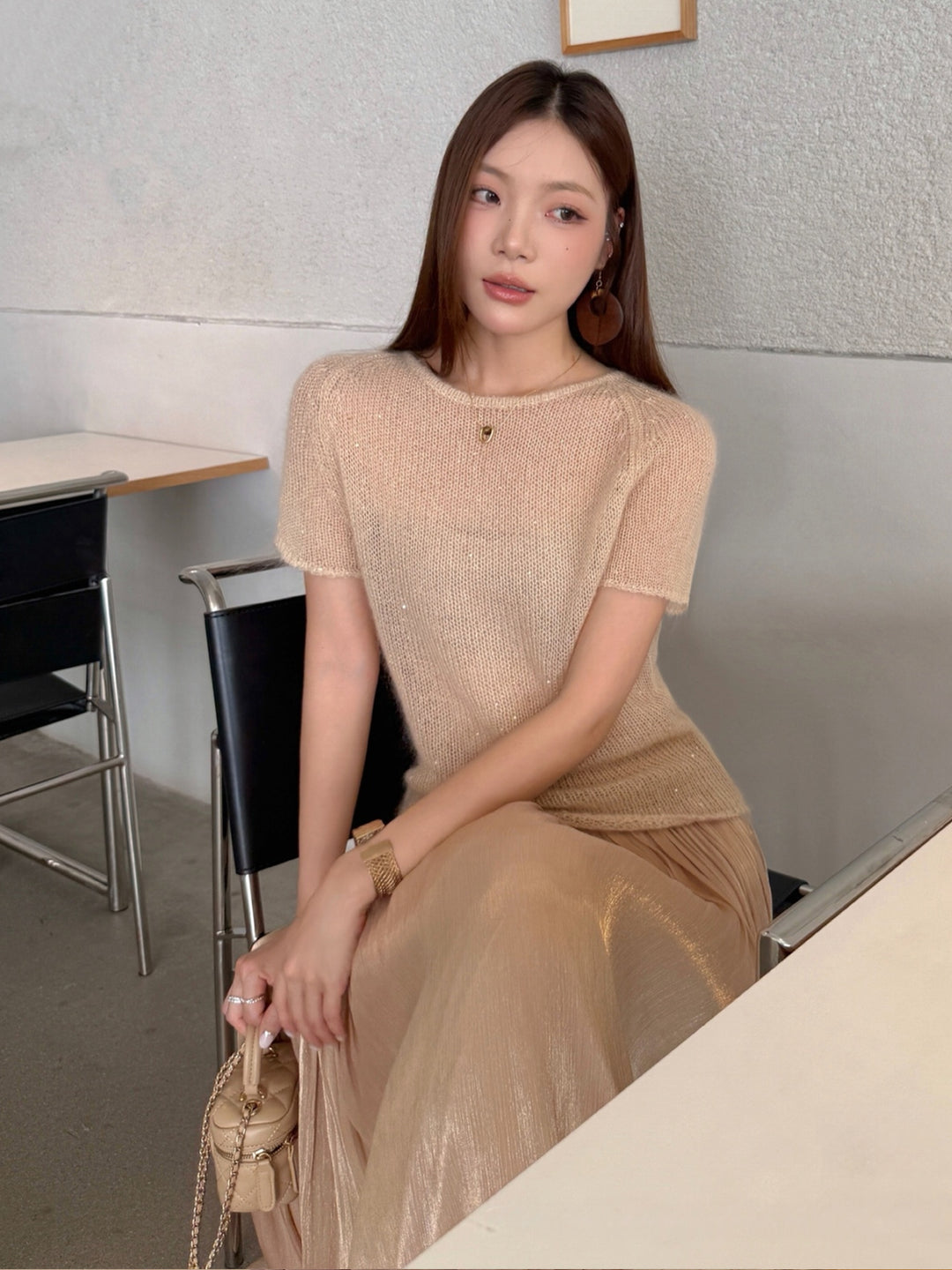【tops】バックリボン半袖ニットトップス Q8979