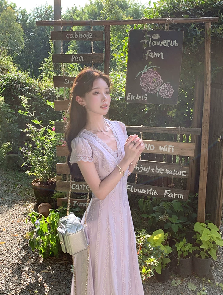 【dress】レースドッキングロングワンピース Q8532
