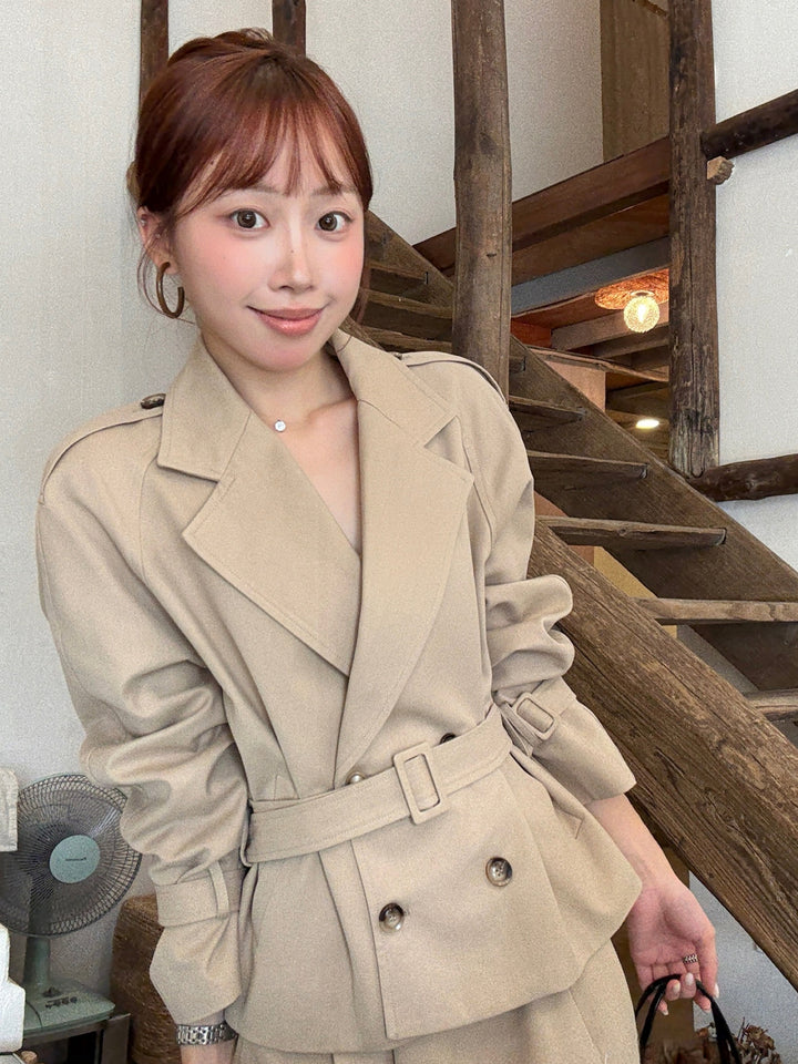 【set】折り襟コート×ロングスカートセット Q8977