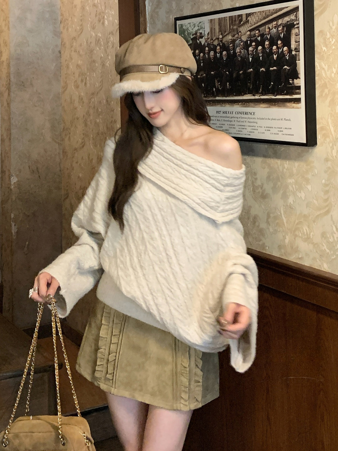 【tops】オフショルダーニットトップス Q9271