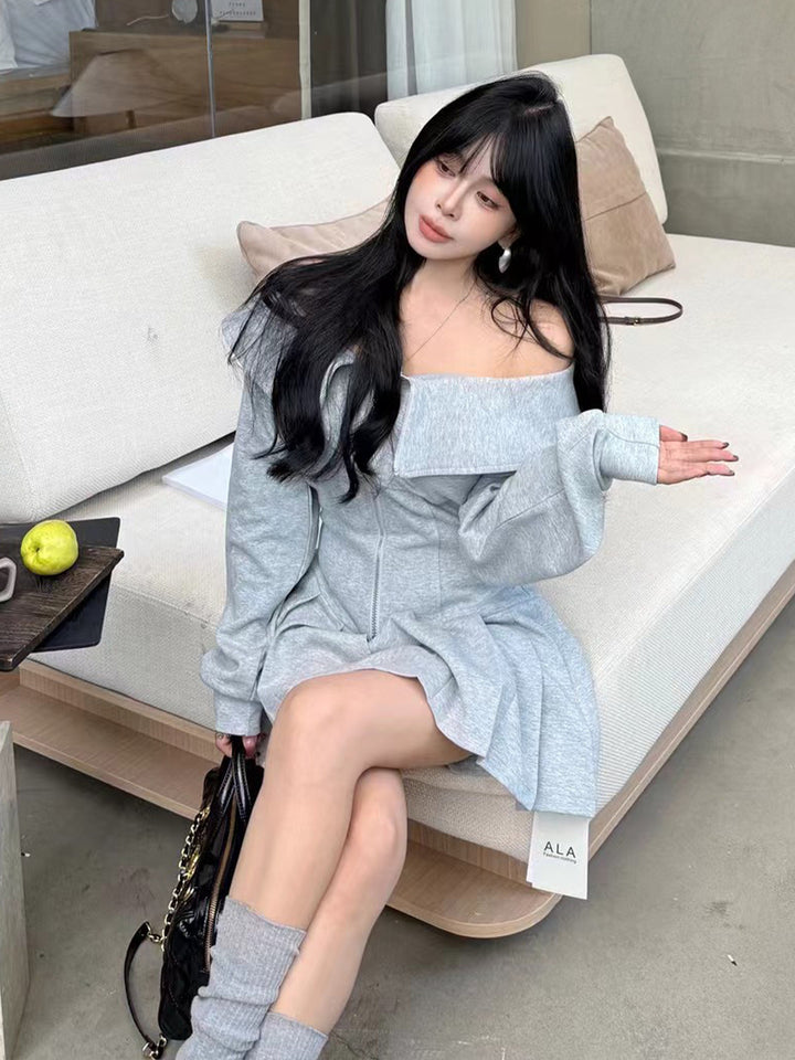 【dress】オフショルダーパーカーワンピース Q9030