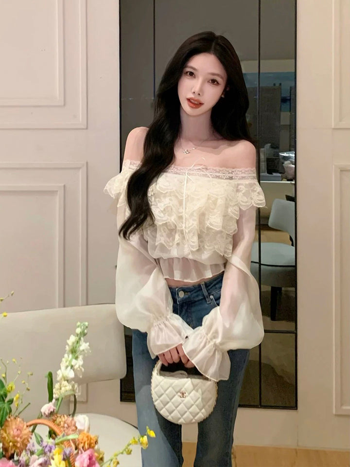 【tops】オフショルダーレーストップス Q9007